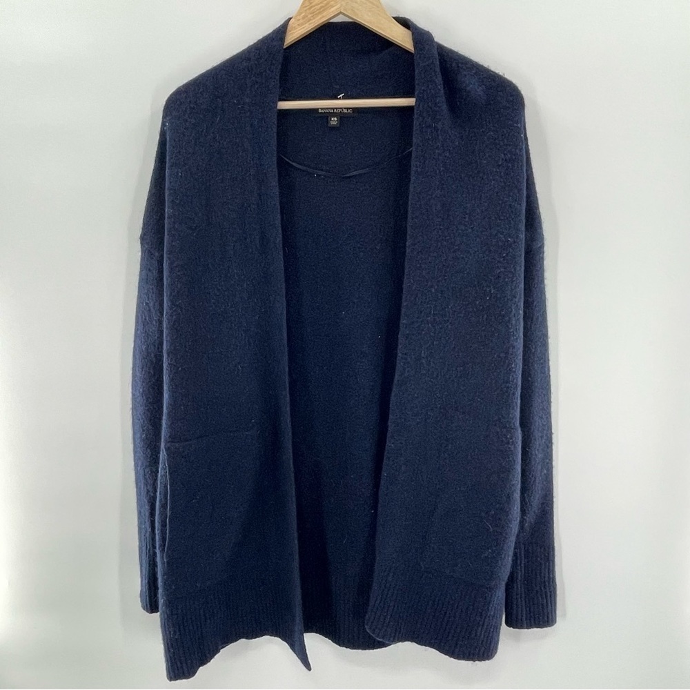 Banana Republic Navy Blue Merino Wool Blend Grandma Granny Open Cardigan Size XS
